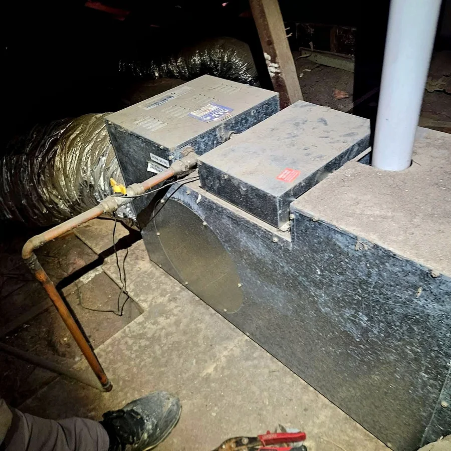 Rooftop flue and vent work with safety rail